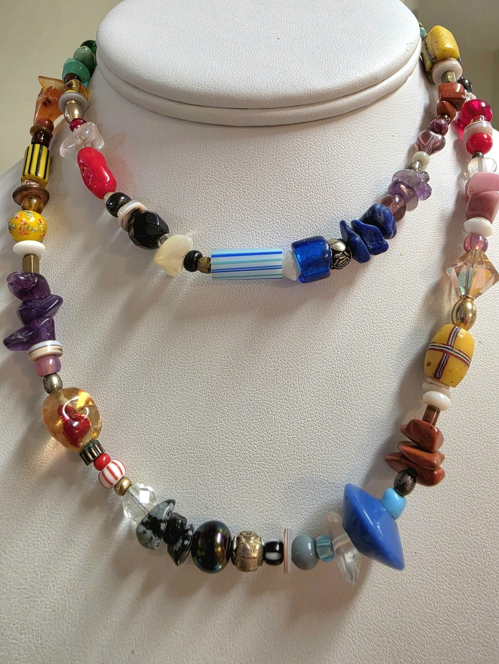 Artisan Multi-Color Mixed Glass & Stone Necklace